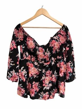 2/$30 torrid Women’s Challis Smocked Babydoll Cold Shoulder Top Blouse Floral